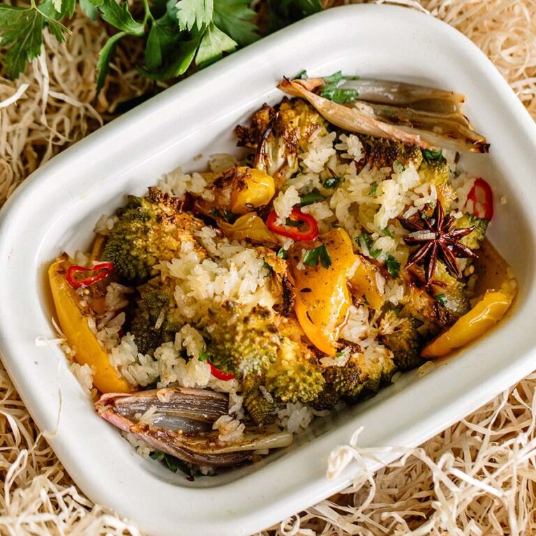 Summer dish of seasoned seasonal vegetables and rice