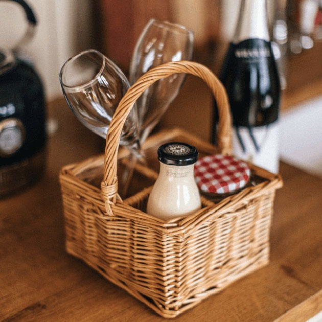 welcome basket in the shepherd's huts